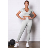 EVE Solid Crop Top And Pants Two Piece Sets DDF-88178