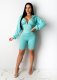 EVE Solid Hooded Zipper Two Piece Shorts Sets CY-2138