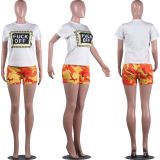 EVE Plus Size T Shirt Camo Print Shorts Two Piece Sets FSL-078