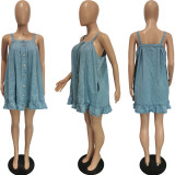 EVE Casual Solid Color Sling Pocket Loose Denim Dress BGN-250