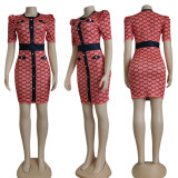 EVE Elegant Printed Short Sleeve Bodycon Dress CY-6028