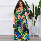 EVE Plus Size Floral Print Sashes Maxi Dress OSIF-22350