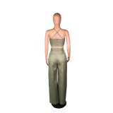 EVE Sexy Crop Tops And Wide Leg Pants Two Piece Set BS-1079
