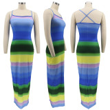 EVE Rainbow Color Split Slim Maxi Dress HNIF-085