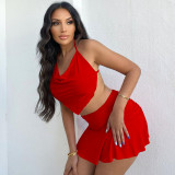 EVE Sexy Halter Top Mini Skirt Two Piece Sets TE-4448