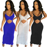 EVE Sexy Mesh Ruched Halter Maxi Dress ME-Y893