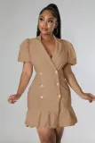 EVE Plus Size Solid Double Breasted Puff Sleeve Blazer Dress HM-6620