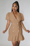 EVE Plus Size Solid Double Breasted Puff Sleeve Blazer Dress HM-6620