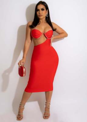EVE Sexy Hollow Out Sling Midi Dress ANNF-6112