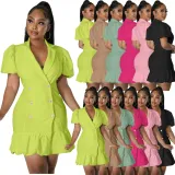 EVE Plus Size Solid Double Breasted Puff Sleeve Blazer Dress HM-6620