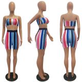 EVE Plus Size Colorful Stripe Tube Top And Shorts Sets CM-8623