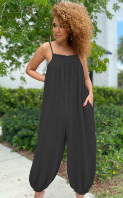 EVE Solid Spaghetti Strap Sleeveless Jumpsuit ZNF-9149
