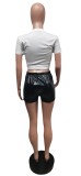 Black PU Leather Shorts YUEM-66034