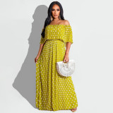 Plus Size Polka Dot Print Slash Neck Maxi Dress OSIF-22385