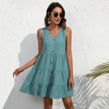 Solid V Neck Sleeveless Mini Dress MA-Y510