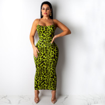 EVE Leopard Print Sleeveless Sling Long Dress (Without Belt)TE-4436