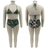 EVE Plus Size Sexy Ruffled Halter Beachwear 3 Piece Sets HNIF-DHN016