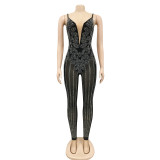 EVE Sexy Hot Drilling Mesh Night Club Jumpsuit BY-5866