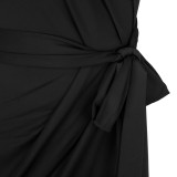 EVE Solid One Shoulder Sleeveless Sashes Midi Dress MZ-2729