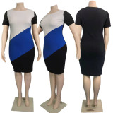 EVE Plus Size Contrast Color Short Sleeve Bodycon Dress WPF-80768