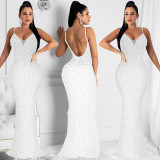 EVE Sexy Hot Drilling Backless Sling Evening Dress BY-5852