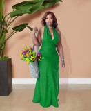 EVE Plus Size Solid V Neck Halter Maxi Dress MXDF-6110