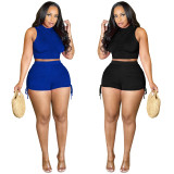 EVE Solid Ruched Two Piece Shorts Sets TE-4437