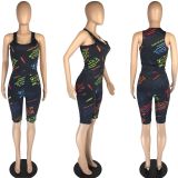 EVE Letter Print Tank Top And Shorts 2 Piece Sets LM-8331