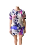 EVE Plus Size Printed Casual Short Sleeve Irregular Dress QCYF-7089