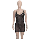 EVE Sexy Mesh Beading Spaghetti Strap Night Club Dress SH-390355