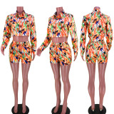 Casual Printed Long Sleeve Two Piece Shorts Sets GZYF-8087