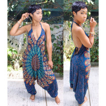 Sexy Printed V Neck Halter Harem Jumpsuit BN-9097