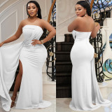 Solid Strapless Off Shoulder Long Evening Dress BY-5873