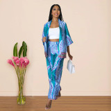 EVE Casual Printed Sashes Top Wide Leg Pants 2 Piece Sets YF-10171