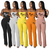 EVE Pink Letter Cami Top And Pants Two Piece Sets ANNF-6116