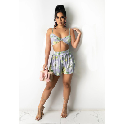 EVE Sexy Printed Bra Top And Shorts 2 Piece Sets CJF-3074