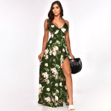 EVE Plus Size Floral Print High Split Maxi Dress OSIF-22373