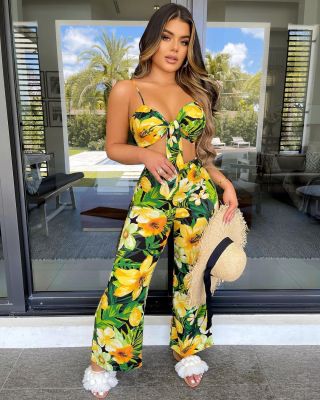 EVE Floral Print Sexy Two Piece Pants Sets OY-6370