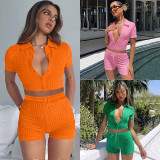 EVE Solid Short Sleeve Two Piece Shorts Sets YMEF-5073