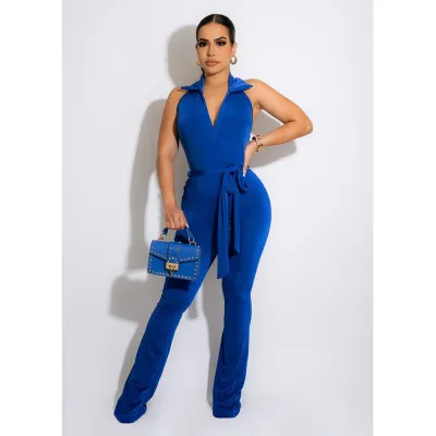 EVE Solid Backless Sashes Jumpsuit NM-8518
