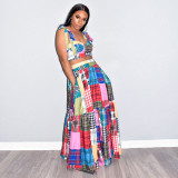 EVE Colorful Plaid Print Cami Maxi Skirt 2 Piece Sets ONY-7014