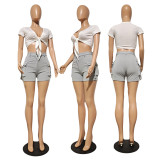 EVE Fashion Short Sleeve Cropped Top Cargo Shorts 2 Piece Set GCNF-0201
