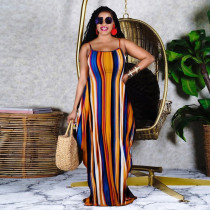 EVE Colorful Striped Pocket Loose Sling Maxi Dress GWPF-8088