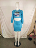 EVE Casual Long Sleeve Crop Top Mini Skirt 2 Piece Sets QYF-5107