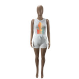 EVE Sexy Printed Bodysuit+Shorts 2 Piece Sets CXLF-883