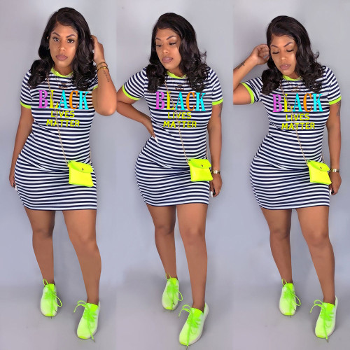 EVE Plus Size Striped Short Sleeve Mini Dress SH-390368