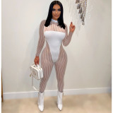 EVE Sexy Mesh Striped Long Sleeve Jumpsuit NM-8519