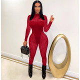 EVE Sexy Mesh Striped Long Sleeve Jumpsuit NM-8519