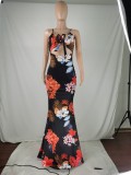 EVE Plus Size Floral Print Sling Maxi Dress JZHF-8115