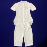 EVE Solid Short Sleeve Shirt And Shorts 2 Piece Sets MEI-9271
